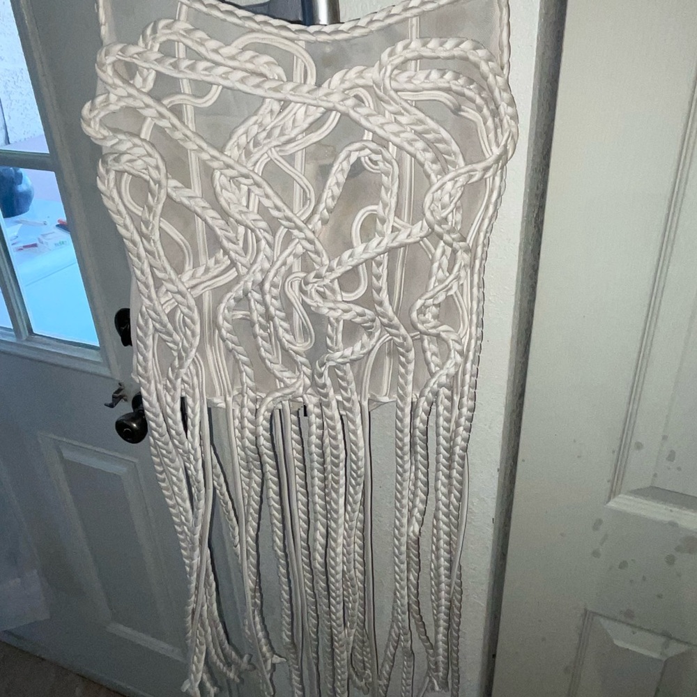 AKIRA White Fringe Crop Top